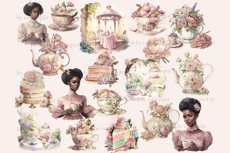 tea-party-clipart-black-girl-planner-graphics