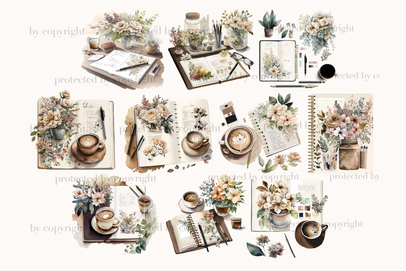 planner-girl-clipart-journaling-illustration-bundle