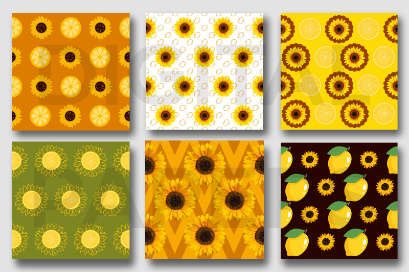 lemon-amp-sunflowers-digital-paper-seamless-patterns