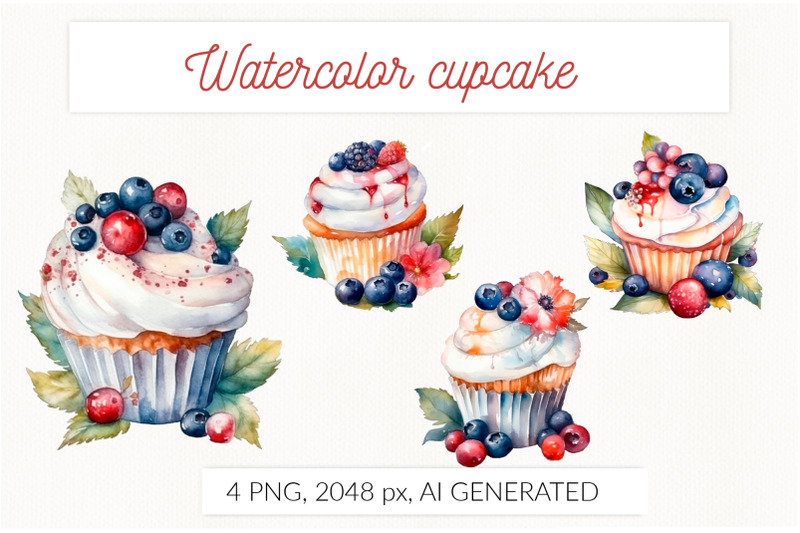 watercolor-cupcake-with-berries-ai-generative-isolated-illustration