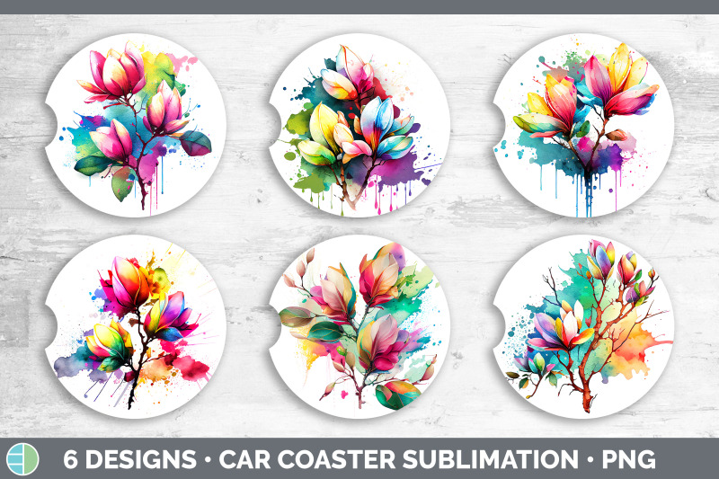 rainbow-magnolia-flowers-car-coaster-sublimation-coaster-designs-bun