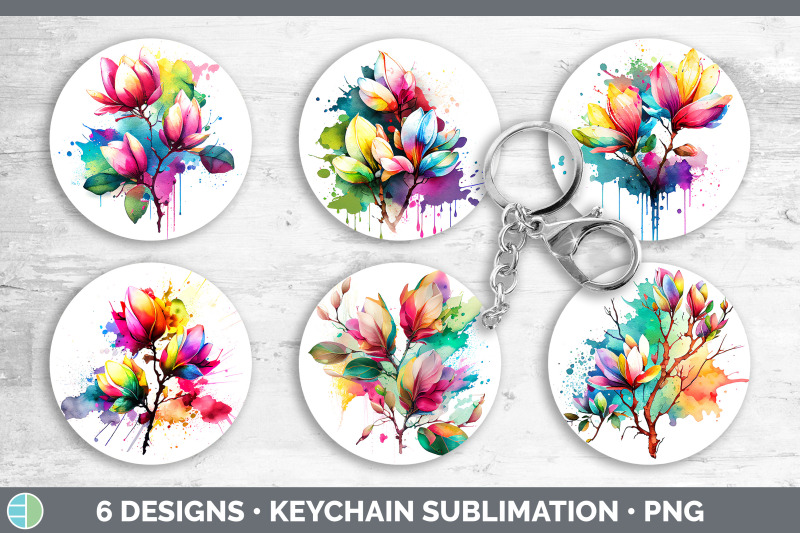 rainbow-magnolia-flowers-keychain-sublimation-keyring-designs-bundle