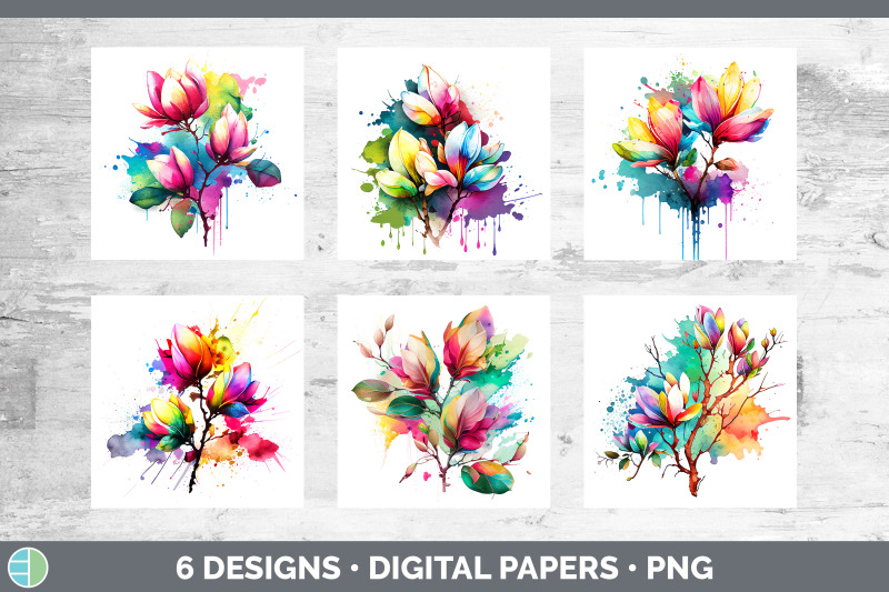 rainbow-magnolia-flowers-paper-backgrounds-digital-scrapbook-papers