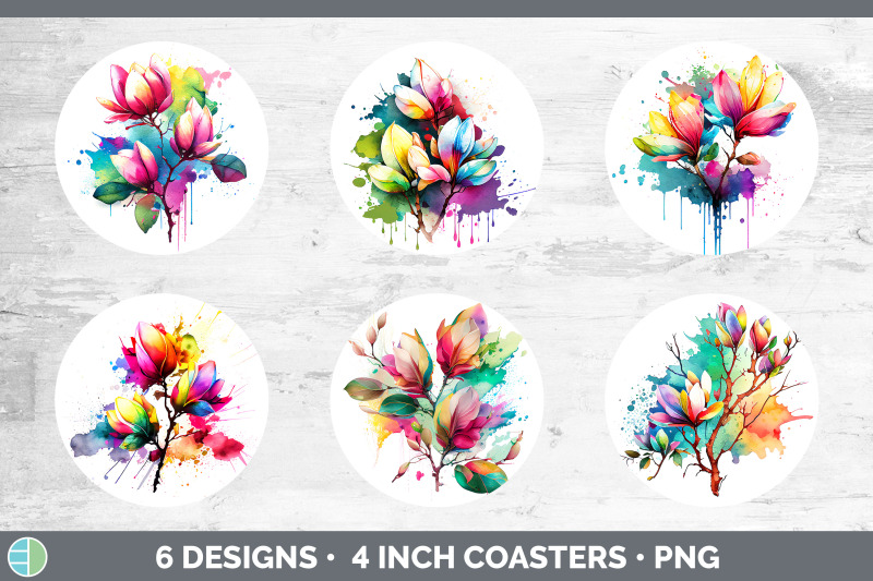 rainbow-magnolia-flowers-round-coaster-sublimation-coaster-designs-b