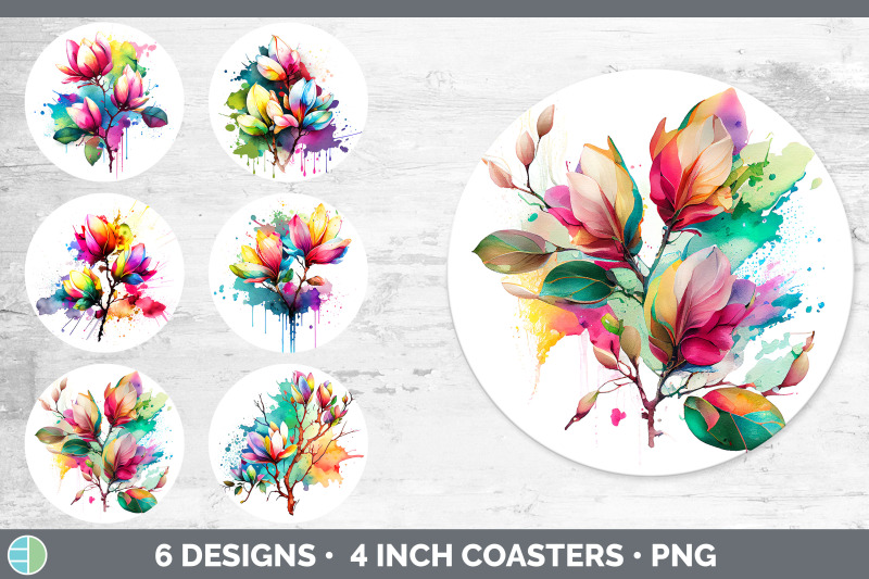 rainbow-magnolia-flowers-round-coaster-sublimation-coaster-designs-b