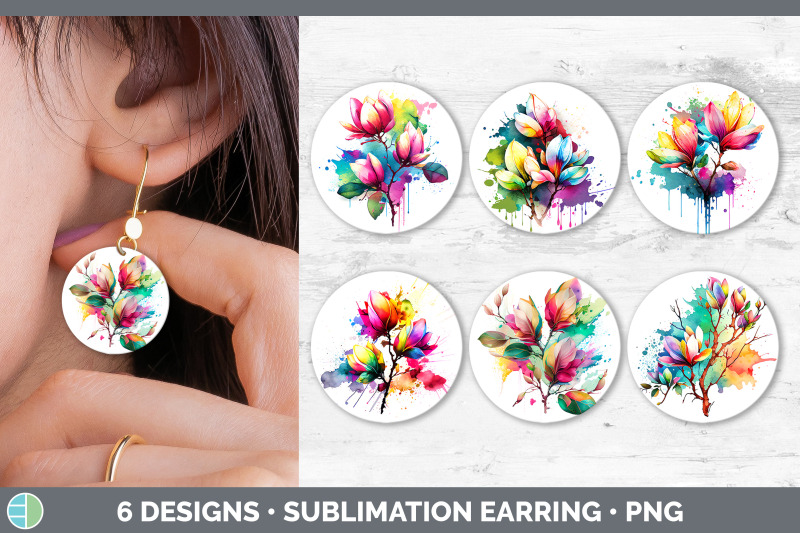 rainbow-magnolia-flowers-round-earrings-sublimation-earrings-designs