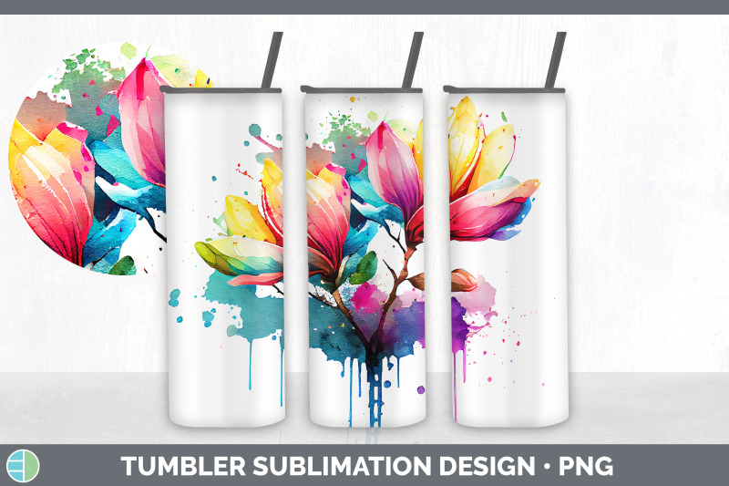 rainbow-magnolia-flowers-tumbler-sublimation-20-oz-skinny-tumbler-de