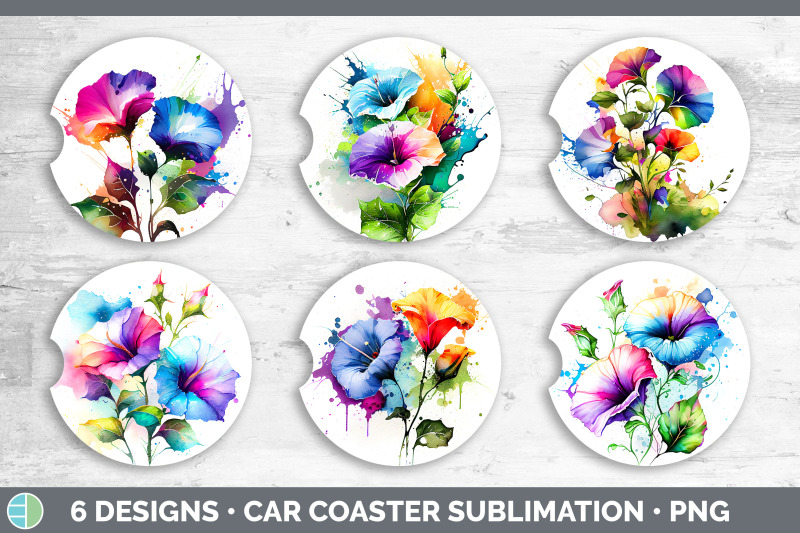 rainbow-morning-glory-flowers-car-coaster-sublimation-coaster-design