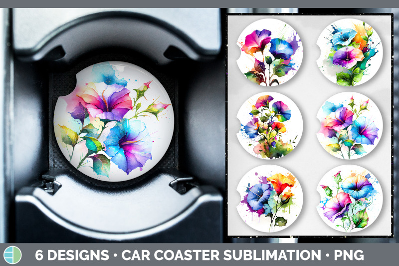 rainbow-morning-glory-flowers-car-coaster-sublimation-coaster-design