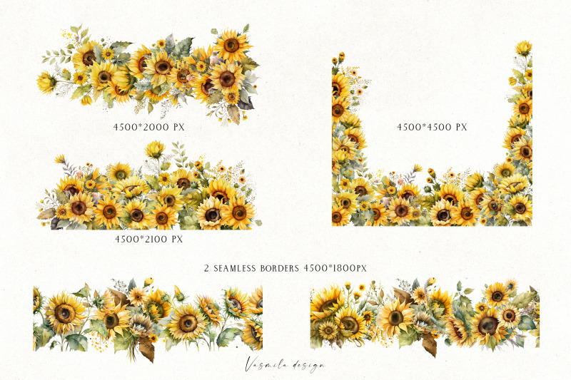 watercolor-sunflower-borders-sunflower-garlands