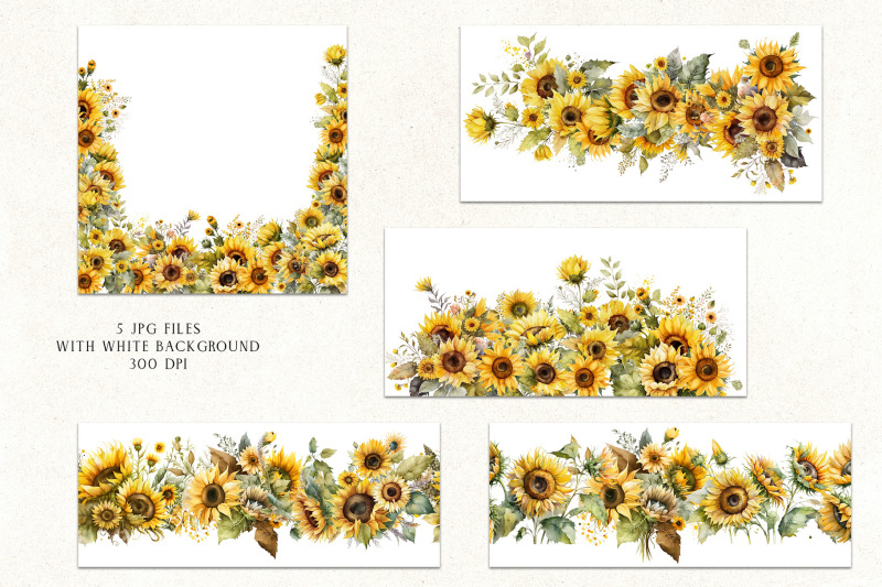 watercolor-sunflower-borders-sunflower-garlands