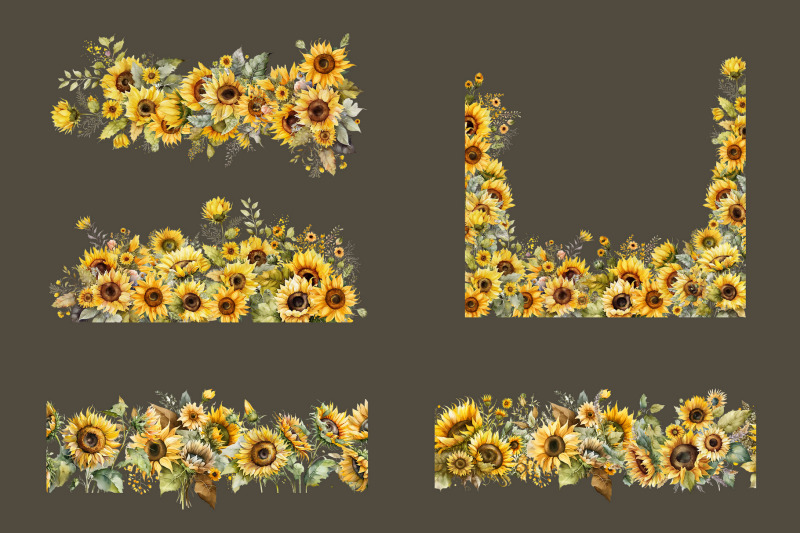 watercolor-sunflower-borders-sunflower-garlands