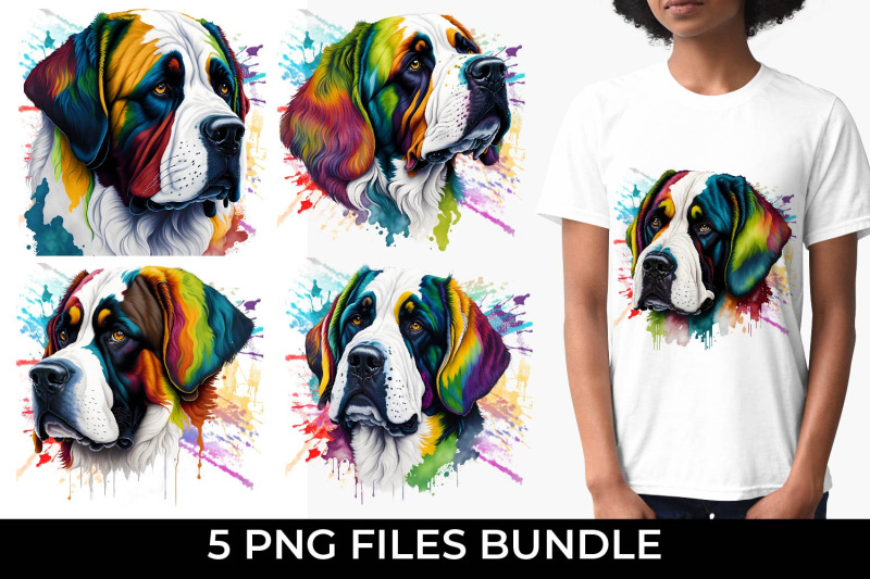 rainbow-saint-bernard-dog-watercolor-bundle