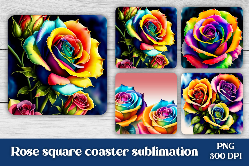 flower-square-coaster-sublimation-rainbow-rose-coaster