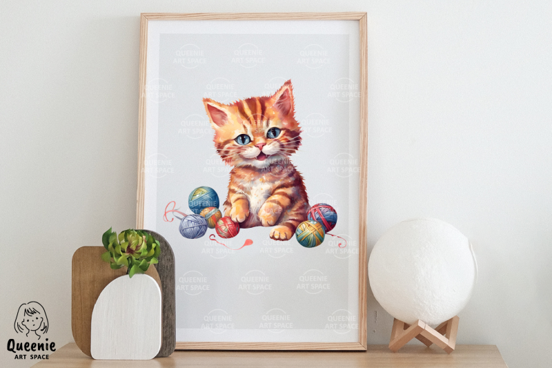 cute-kitten-playing-yarn-ball-watercolor-illustrations