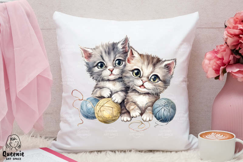 cute-kitten-playing-yarn-ball-watercolor-illustrations