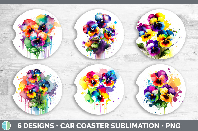 rainbow-pansy-flowers-car-coaster-sublimation-coaster-designs-bundle