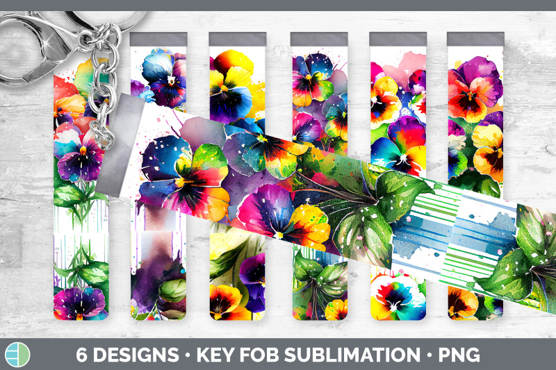 rainbow-pansy-flowers-key-fob-sublimation-wristlet-designs-bundle