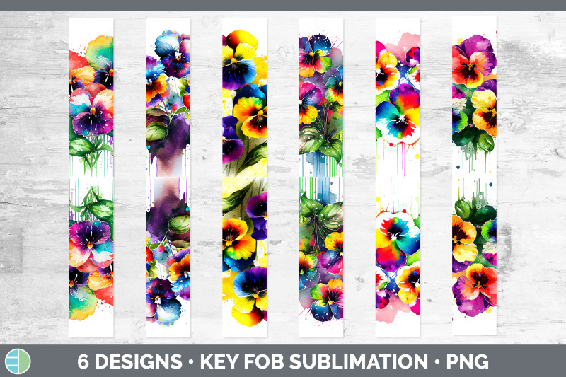 rainbow-pansy-flowers-key-fob-sublimation-wristlet-designs-bundle