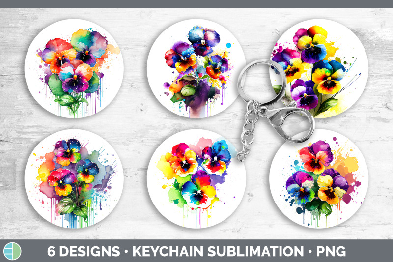 rainbow-pansy-flowers-keychain-sublimation-keyring-designs-bundle