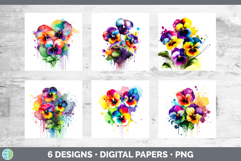 rainbow-pansy-flowers-paper-backgrounds-digital-scrapbook-papers-des