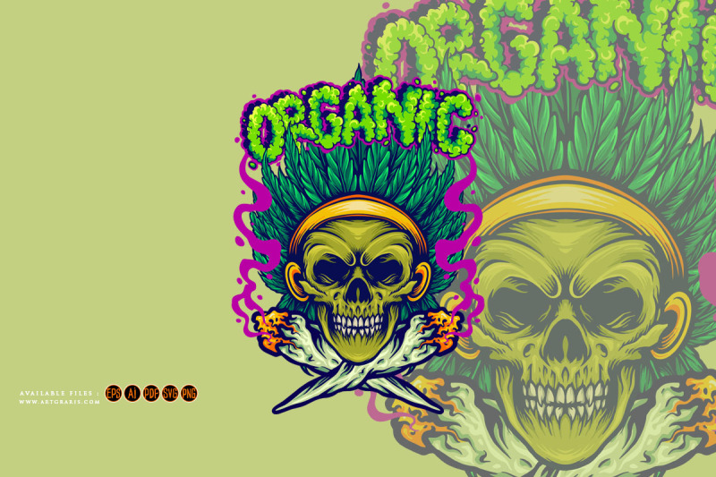 smoking-skull-with-cannabis-headressing-logo-illustrations