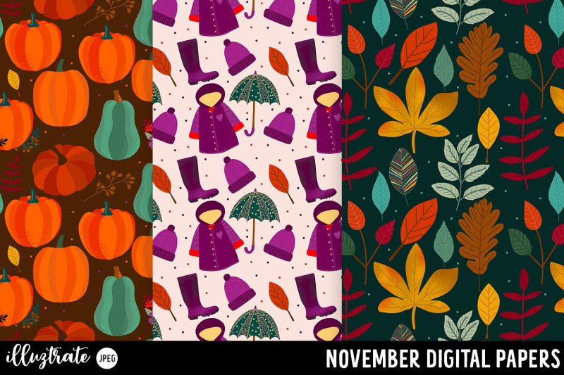 november-digital-paper-fall-seamless-patterns