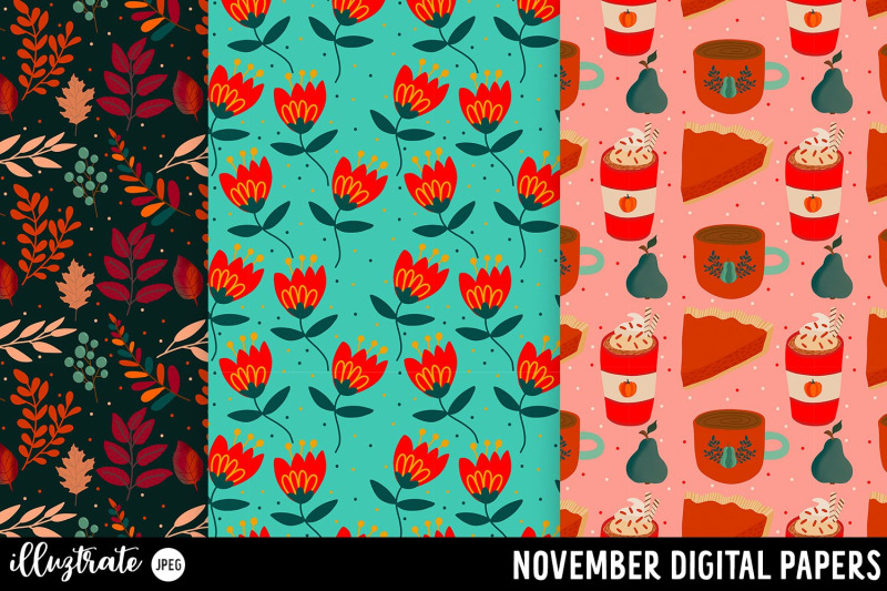 november-digital-paper-fall-seamless-patterns
