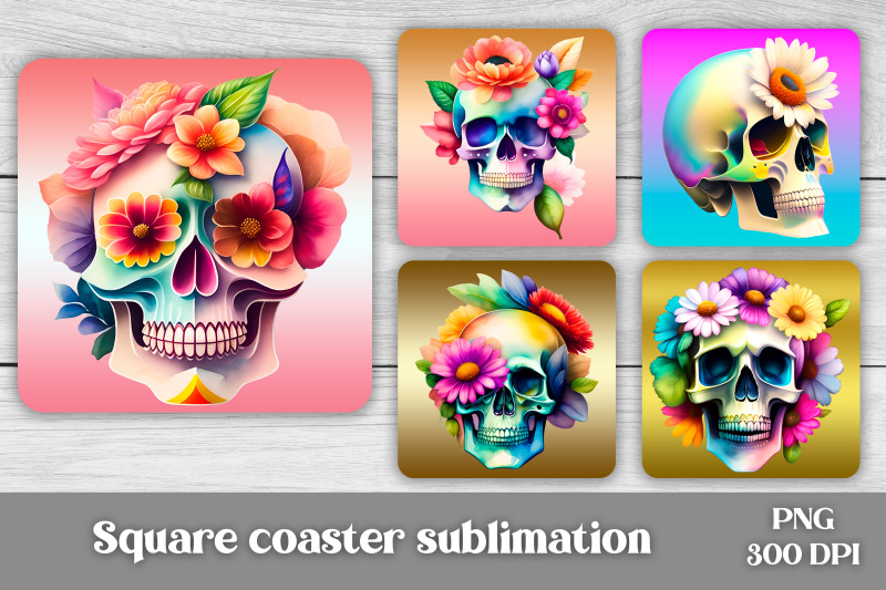 skull-flower-square-coaster-sublimation-skull-coaster-png