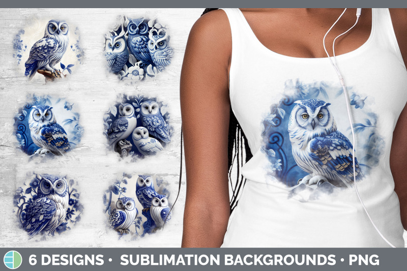 blue-and-white-owl-bird-grunge-background-sublimation-distressed-bac