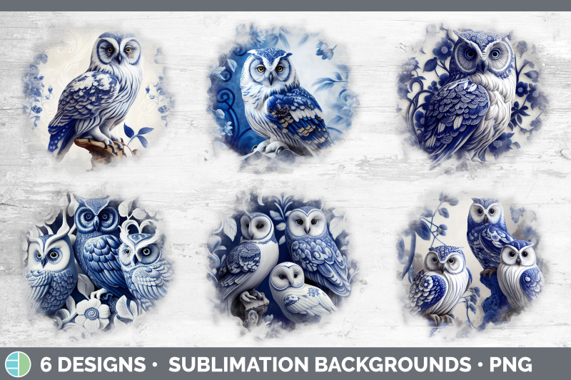 blue-and-white-owl-bird-grunge-background-sublimation-distressed-bac