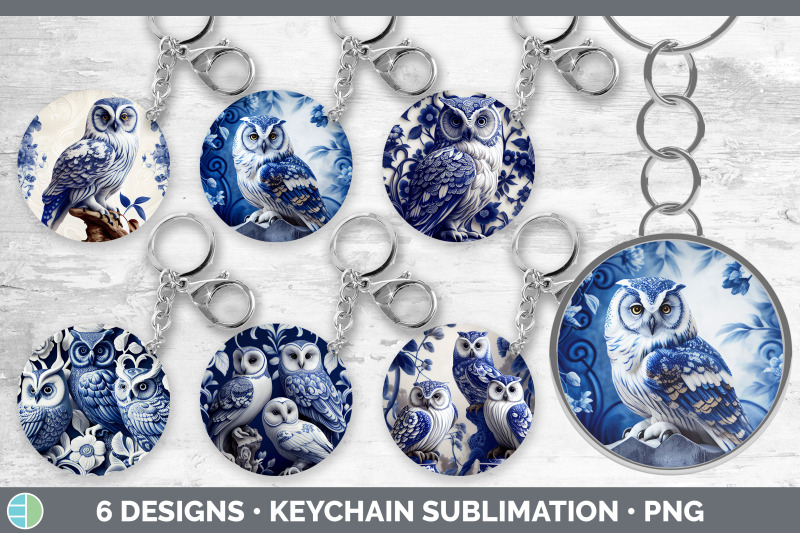 blue-and-white-owl-bird-keychain-sublimation-keyring-designs-bundle