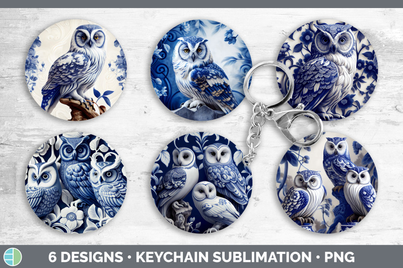 blue-and-white-owl-bird-keychain-sublimation-keyring-designs-bundle