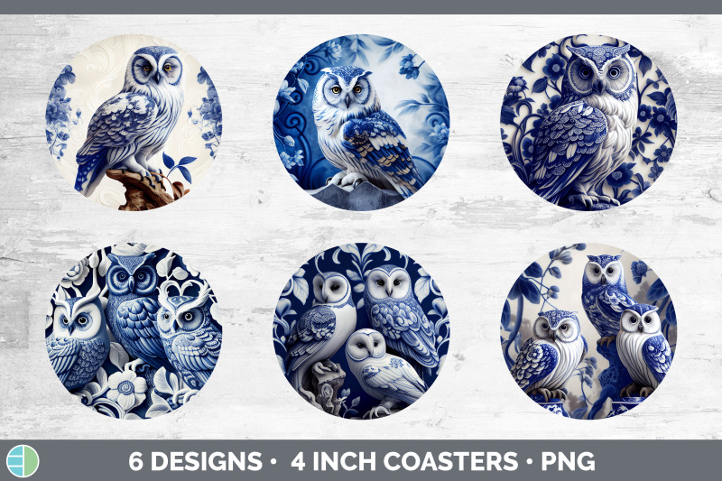 blue-and-white-owl-bird-round-coaster-sublimation-coaster-designs-bu