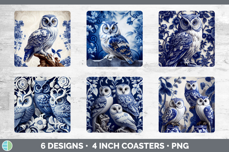 blue-and-white-owl-bird-square-coaster-sublimation-coaster-designs-b