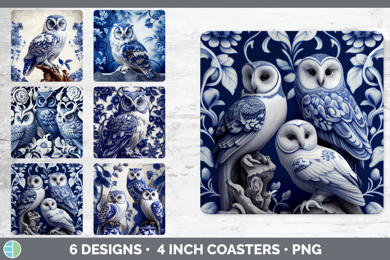 blue-and-white-owl-bird-square-coaster-sublimation-coaster-designs-b