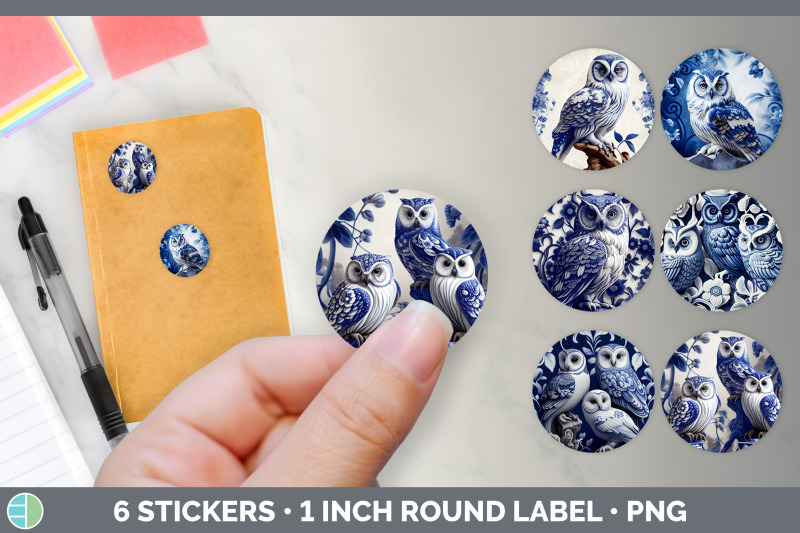 blue-and-white-owl-bird-stickers-round-labels-designs-bundle