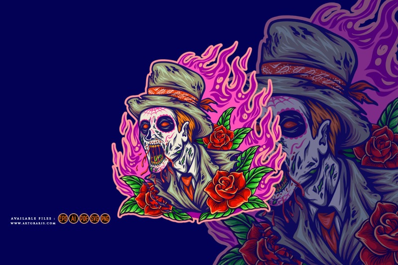 da-de-los-muertos-zombie-with-fire-background-and-blooming-rose-illust