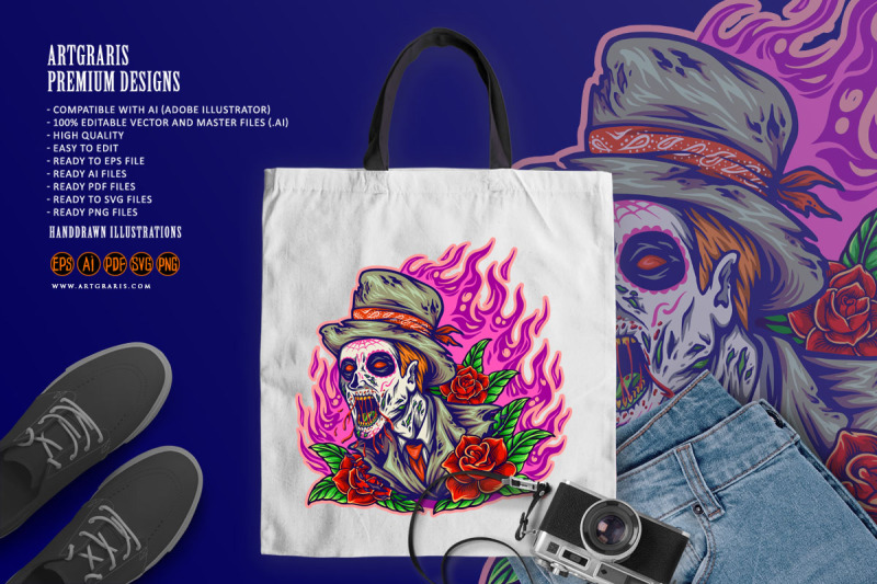 da-de-los-muertos-zombie-with-fire-background-and-blooming-rose-illust