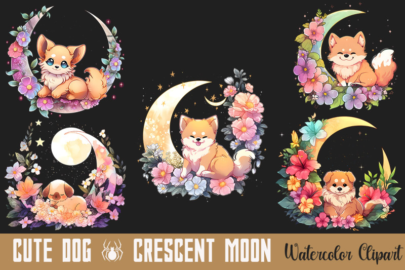 cute-dog-amp-crescent-moon-clipart-bundle