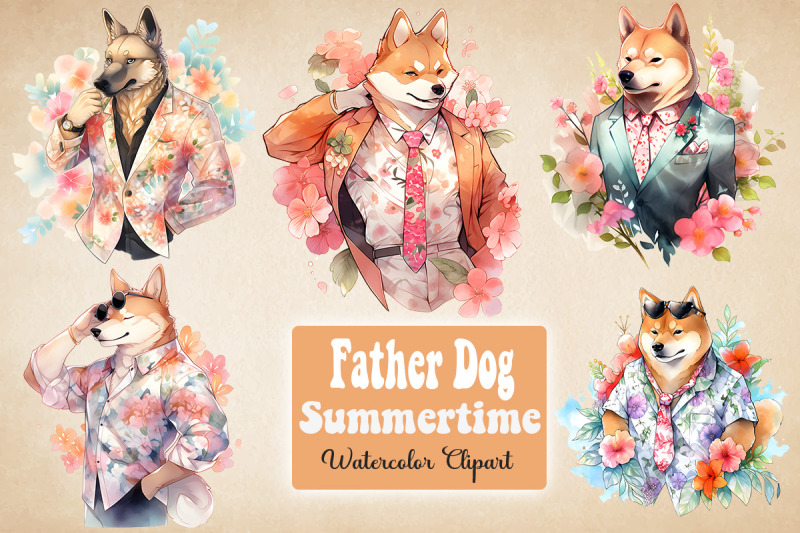 father-dog-summer-watercolor-bundle