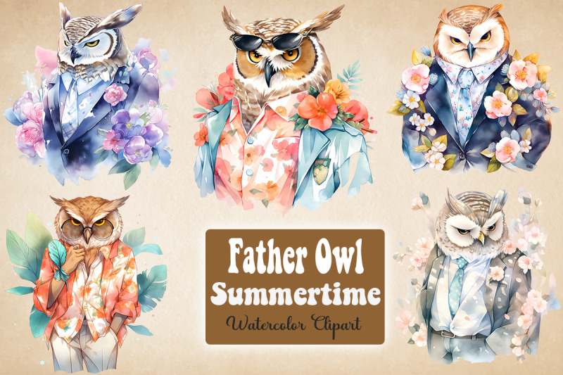 father-owl-summer-watercolor-bundle