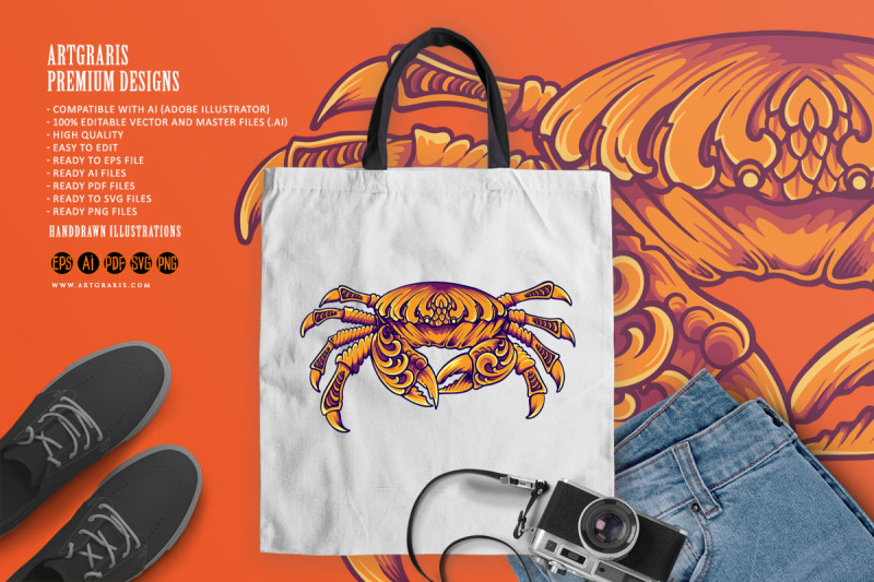 gorgeus-crab-with-classic-engraved-ornament-logo-illustrations