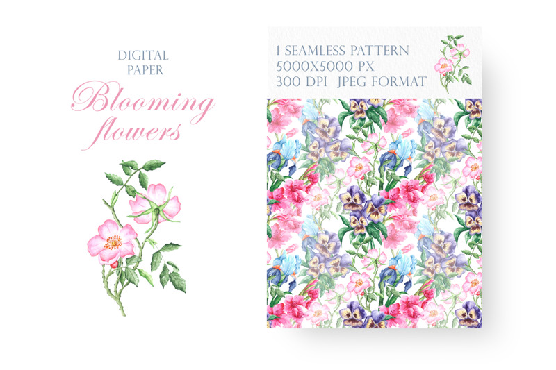 blooming-flowers-watercolor-digital-paper-seamless-pattern-flowers