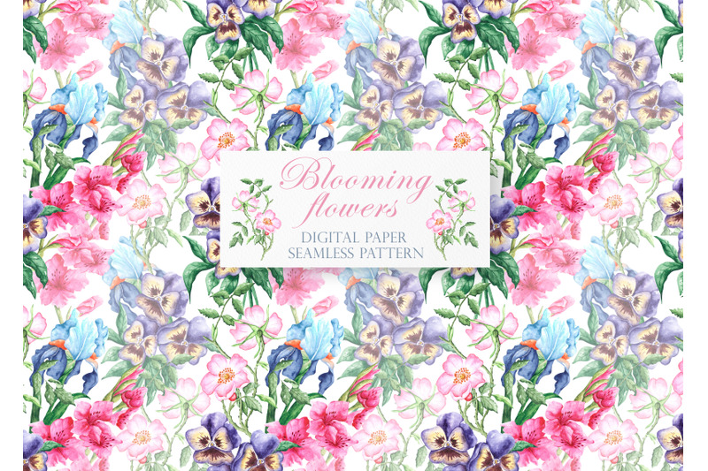 blooming-flowers-watercolor-digital-paper-seamless-pattern-flowers