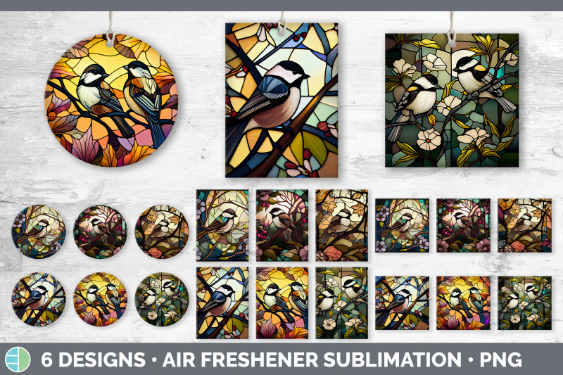 stained-glass-chickadee-bird-air-freshener-sublimation-car-freshener