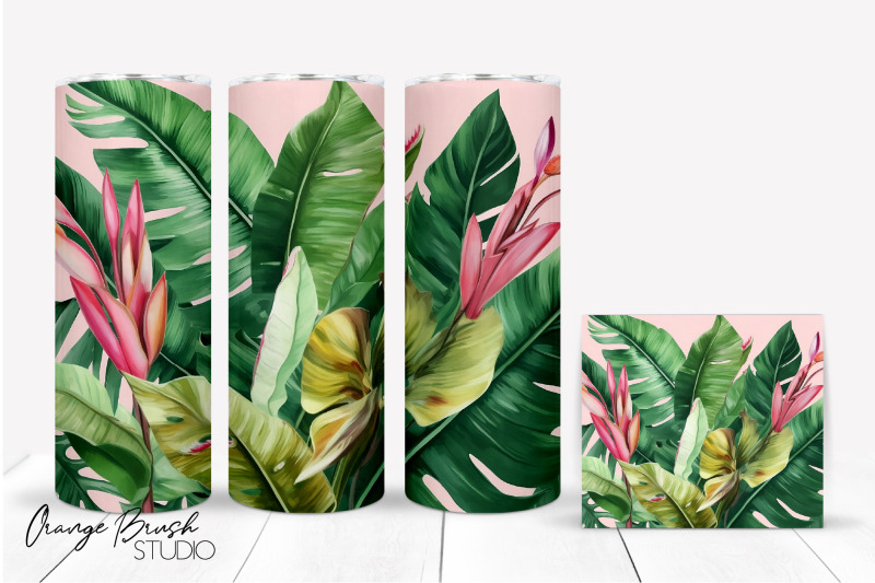 summer-tumbler-wrap-tropical-leaves-sublimation-design