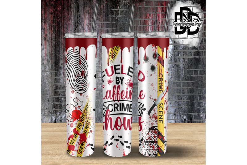 fueled-by-caffeine-and-crime-shows-tumbler-wrap