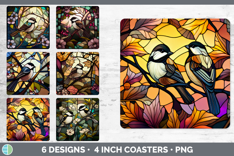 stained-glass-chickadee-bird-square-coaster-sublimation-coaster-desi