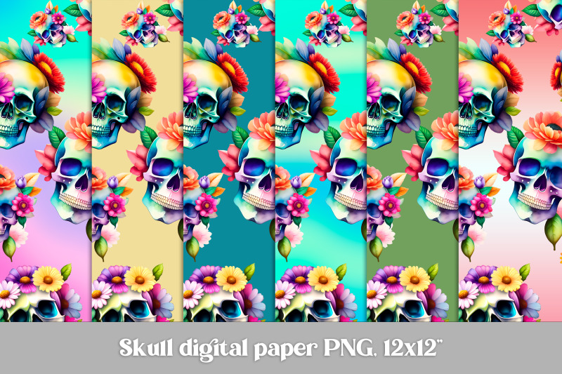 skull-flower-digital-paper-skull-flower-background